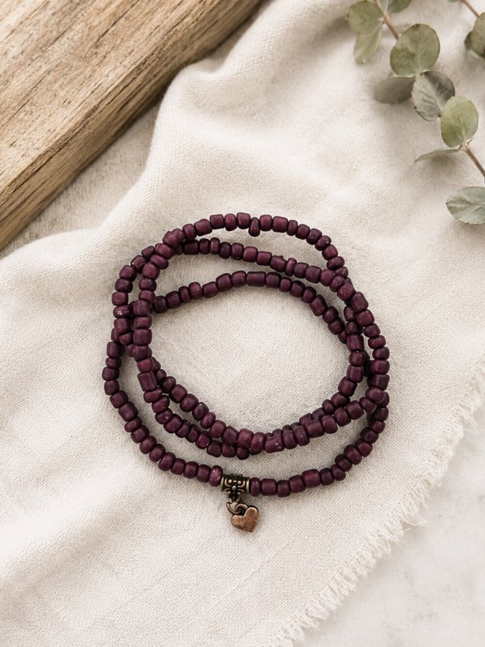 New Chapter Bracelet Set | Brown Seed Bead Copper Heart Charm| New Beginnings
